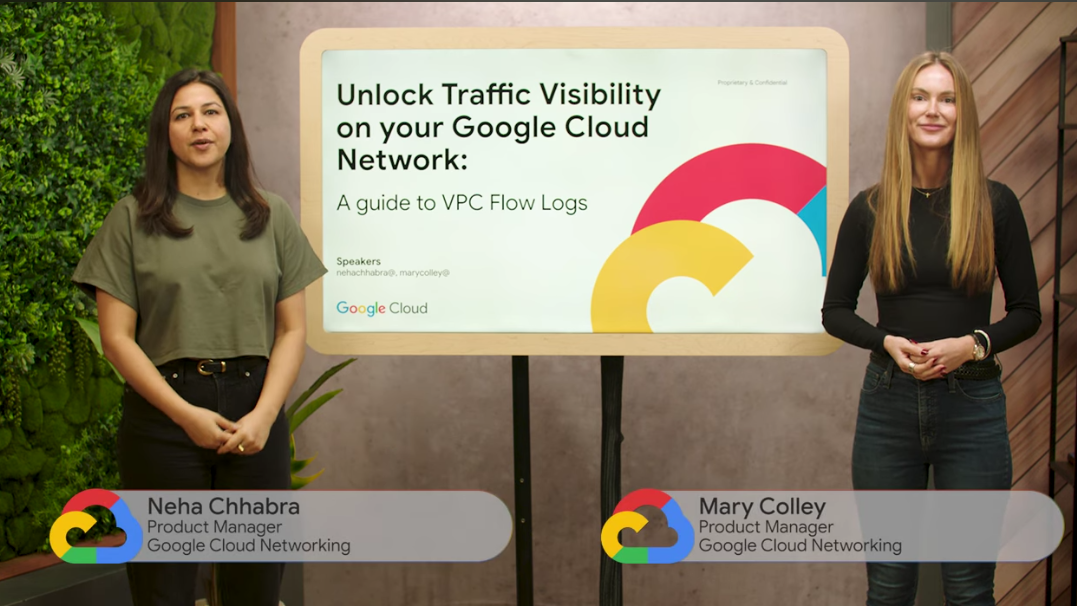 Two women presenting on VPC Flow logs