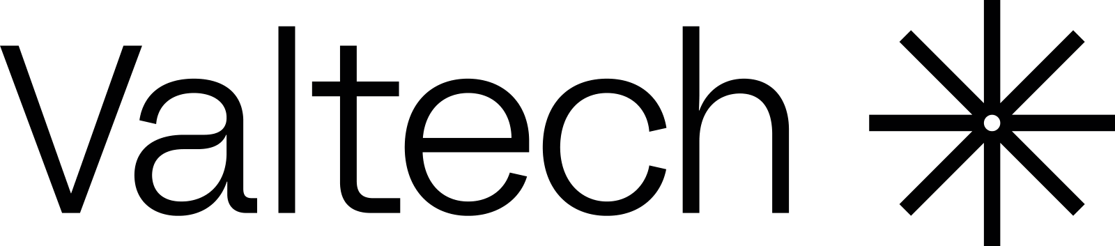 Valtech logo in black with start on right side of letters