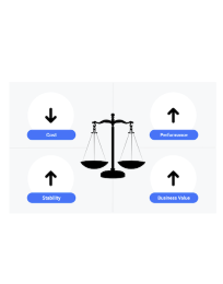 An illustration of scales, balancing stability, cost, performance, and business value