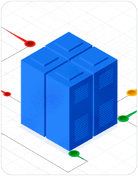 Stylized rendering of a networked data center