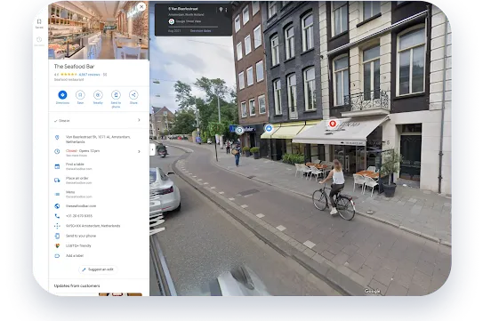 Google Straataansig: 360-aansig van ’n winkelvenster