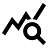 A minimalist black icon merging an upward-trending line graph with a magnifying glass tool, commonly used to represent data analytics, trend analysis, metrics tracking, or insights research.