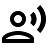 A minimalist black icon featuring a person profile silhouette with wireless signal transmission waves radiating from the upper right, commonly used to represent live streaming, broadcasting, or telemetry.