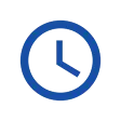 A simple, minimalist blue icon of a round analog clock with hands showing approximately four o'clock, set against a transparent background.